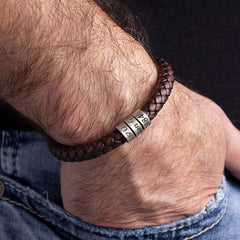 Handmade Jewelry with Silver Beads Leather Dad Bracelet