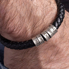 Handmade Jewelry with Silver Beads Leather Dad Bracelet
