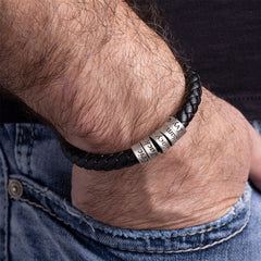 Handmade Jewelry with Silver Beads Leather Dad Bracelet