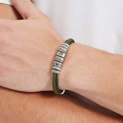 Personalized Mens Bracelet, Engraved Name Beads, Nylon Cord Adjustable Bracelet