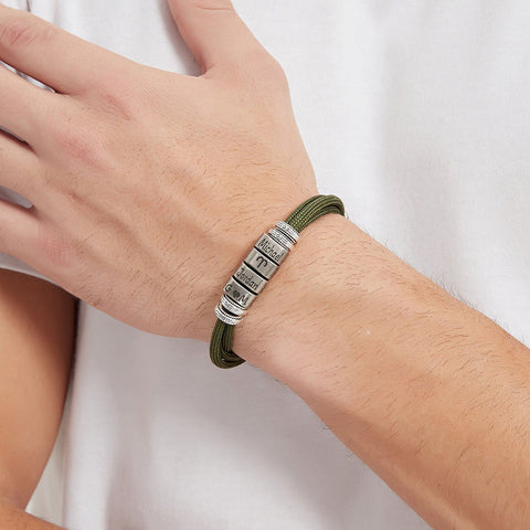 Personalized Mens Bracelet, Engraved Name Beads, Nylon Cord Adjustable Bracelet