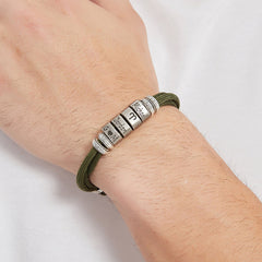 Personalized Mens Bracelet, Engraved Name Beads, Nylon Cord Adjustable Bracelet