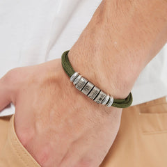 Personalized Mens Bracelet, Engraved Name Beads, Nylon Cord Adjustable Bracelet