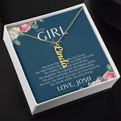 Collier de carte de message de nom personnalisé à mon cadeau de petite amie