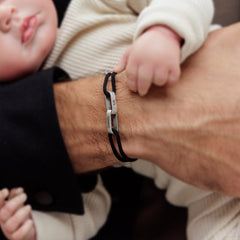 Father Gift, Custom Black Bracelet For Dad With Kids Name, Personalize Daddy Bracelet
